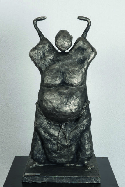 Skulptur „Good Luck“, Pappmaché überzogen mit Acryl-Schwarz und Silberpigmenten, www.rsartislife.ch